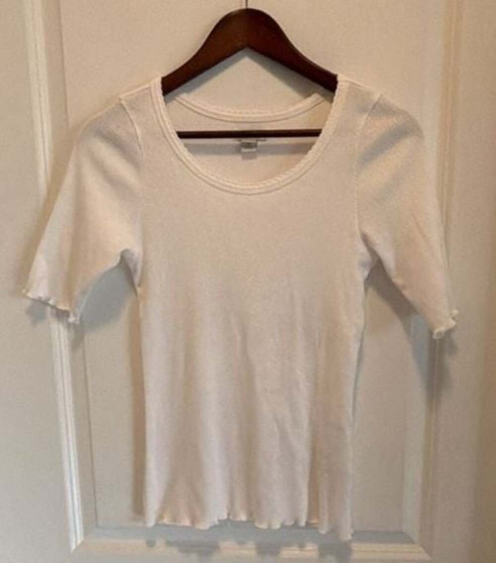 Sundance Women's White Ribbed Knit Scoop Neck Short Sleeve Tee